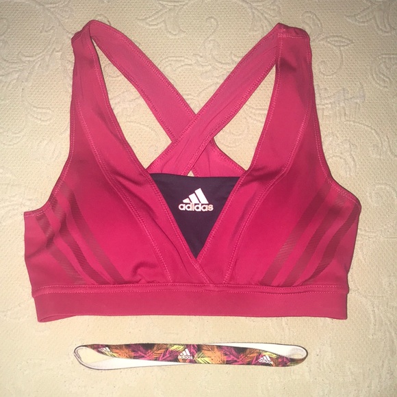 adidas Other - NWOT Adidas Supernova Racer Bra Pink + hair band